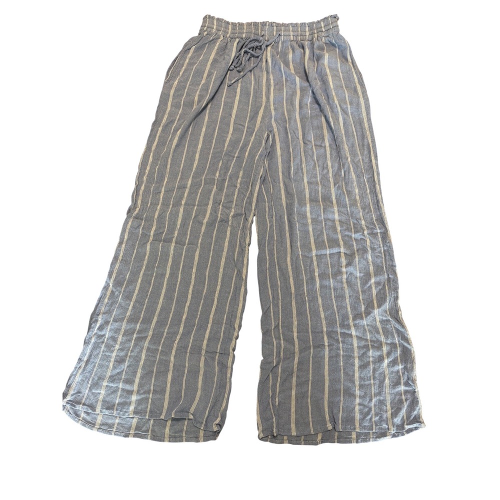 Mud Pie Blue Stripe Wide Leg Beach Pants Women Medium Boho‎ Coastal Cottagecore